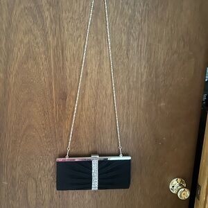 Elegant Black Clutch with Silver Chain